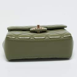 Pre Owned Chanel Green Quilted Leather Mini Flap Top Handle Bag