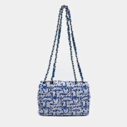 Pre Owned Chanel Blue/White Sequins Small Classic Flap Bag