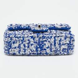 Pre Owned Chanel Blue/White Sequins Small Classic Flap Bag