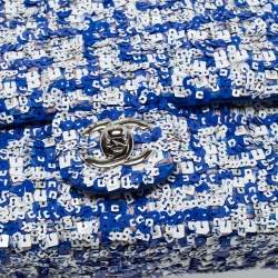 Pre Owned Chanel Blue/White Sequins Small Classic Flap Bag