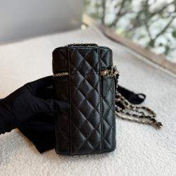 Pre Owned Chanel CC Vanity Black Leather Verical Phone Holder with Chain