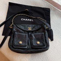 Pre Owned Chanel 24P Black Leather Quilted Messnger Bag