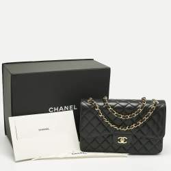 Pre Owned Chanel Black Quilted Caviar Leather Jumbo Classic Double Flap Bag