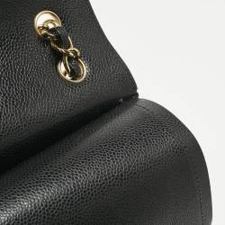 Pre Owned Chanel Black Quilted Caviar Leather Jumbo Classic Double Flap Bag