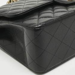 Pre Owned Chanel Black Quilted Caviar Leather Jumbo Classic Double Flap Bag
