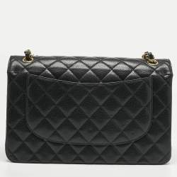 Pre Owned Chanel Black Quilted Caviar Leather Jumbo Classic Double Flap Bag