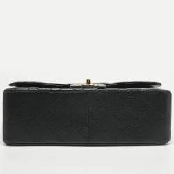 Pre Owned Chanel Black Quilted Caviar Leather Jumbo Classic Double Flap Bag