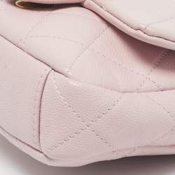 Pre Owned Chanel Pink Quilted Caviar Leather Mini Rectangular Flap Bag
