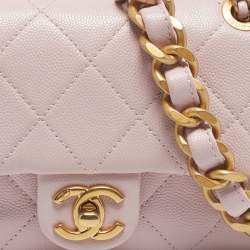 Pre Owned Chanel Pink Quilted Caviar Leather Mini Rectangular Flap Bag