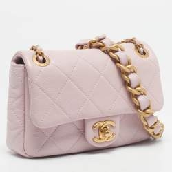 Pre Owned Chanel Pink Quilted Caviar Leather Mini Rectangular Flap Bag