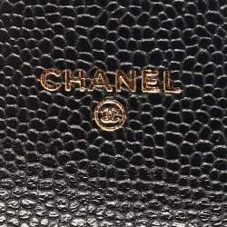 Pre Owned Chanel Black Quilted Caviar Leather Classic Flap Card Holder