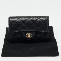 Pre Owned Chanel Black Quilted Caviar Leather Classic Flap Card Holder