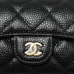 Pre Owned Chanel Black Quilted Caviar Leather Classic Flap Card Holder