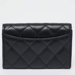 Pre Owned Chanel Black Quilted Caviar Leather Classic Flap Card Holder