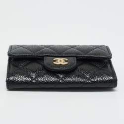 Pre Owned Chanel Black Quilted Caviar Leather Classic Flap Card Holder