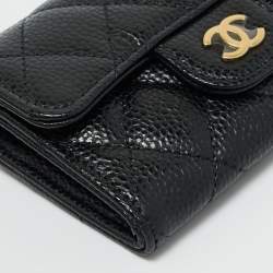 Pre Owned Chanel Black Quilted Caviar Leather Classic Flap Card Holder