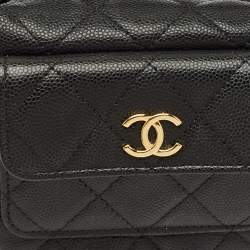 مملوكة مسبقًا Chanel Black Quilted Caviar Leather Mini Round Hobo
