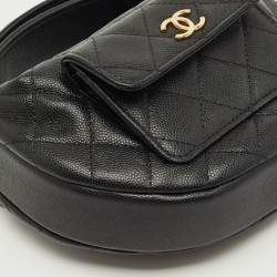 مملوكة مسبقًا Chanel Black Quilted Caviar Leather Mini Round Hobo