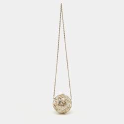 Pre Owned Chanel Gold Tone Metal and Crystal Sphere Minaudiere