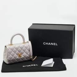 Pre Owned Chanel Pink Iridescent Quilted Caviar Leather Extra Mini Coco Top Handle Bag