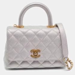 Pre Owned Chanel Pink Iridescent Quilted Caviar Leather Extra Mini Coco Top Handle Bag