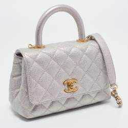 Pre Owned Chanel Pink Iridescent Quilted Caviar Leather Extra Mini Coco Top Handle Bag
