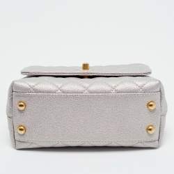 Pre Owned Chanel Pink Iridescent Quilted Caviar Leather Extra Mini Coco Top Handle Bag