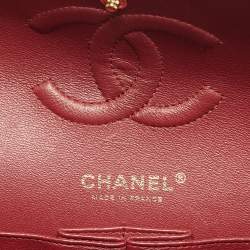 Pre Owned Chanel Red Quilted Caviar Leather Medium Classic Double Flap Bag