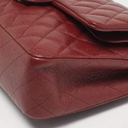 Pre Owned Chanel Red Quilted Caviar Leather Medium Classic Double Flap Bag