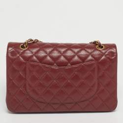 Pre Owned Chanel Red Quilted Caviar Leather Medium Classic Double Flap Bag