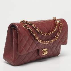 Pre Owned Chanel Red Quilted Caviar Leather Medium Classic Double Flap Bag