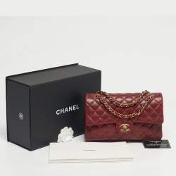 Pre Owned Chanel Red Quilted Caviar Leather Medium Classic Double Flap Bag