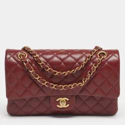 Pre Owned Chanel Red Quilted Caviar Leather Medium Classic Double Flap Bag
