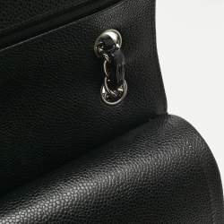 Pre Owned Chanel Black Quilted Caviar Leather Jumbo Classic Double Flap Bag