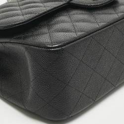 Pre Owned Chanel Black Quilted Caviar Leather Jumbo Classic Double Flap Bag
