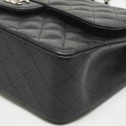 Pre Owned Chanel Black Quilted Caviar Leather Jumbo Classic Double Flap Bag