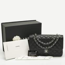 Pre Owned Chanel Black Quilted Caviar Leather Jumbo Classic Double Flap Bag