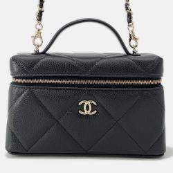 Pre Owned Chanel Cc Logo Vanity Case Black Caviar Leather