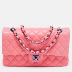 Pre Owned Chanel Pink Quilted Caviar Leather Medium Classic Double Flap Bag
