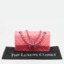 Pre Owned Chanel Pink Quilted Caviar Leather Medium Classic Double Flap Bag