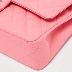 Pre Owned Chanel Pink Quilted Caviar Leather Medium Classic Double Flap Bag