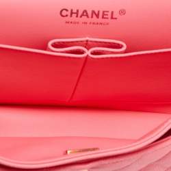 Pre Owned Chanel Pink Quilted Caviar Leather Medium Classic Double Flap Bag