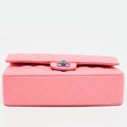 Pre Owned Chanel Pink Quilted Caviar Leather Medium Classic Double Flap Bag