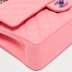 Pre Owned Chanel Pink Quilted Caviar Leather Medium Classic Double Flap Bag