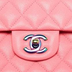 Pre Owned Chanel Pink Quilted Caviar Leather Medium Classic Double Flap Bag