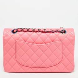 Pre Owned Chanel Pink Quilted Caviar Leather Medium Classic Double Flap Bag
