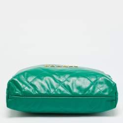 Pre Owned Chanel Green Quilted Leather Medium 22 Chain Bag