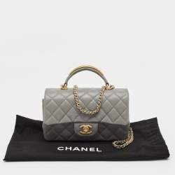 Pre Owned Chanel Grey Quilted Leather Mini Rectangular Flap Top Handle Bag