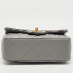 Pre Owned Chanel Grey Quilted Leather Mini Rectangular Flap Top Handle Bag