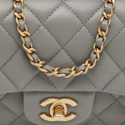 Pre Owned Chanel Grey Quilted Leather Mini Rectangular Flap Top Handle Bag